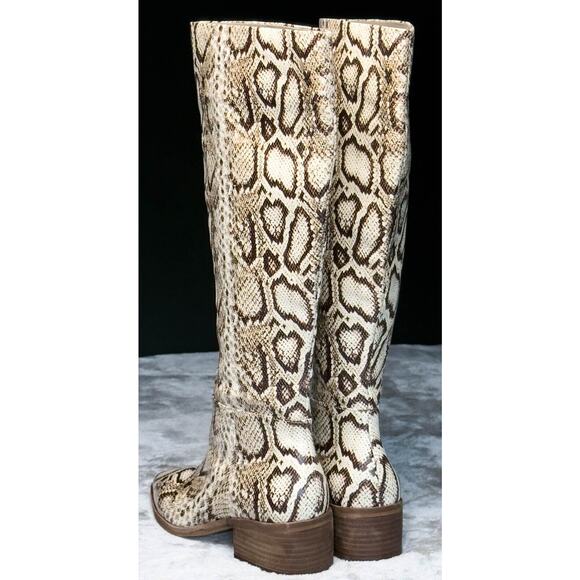 Vince Camuto BeaAnna Tan Leather Snake Print Knee High Boots Womens Size 7 - Picture 5 of 16